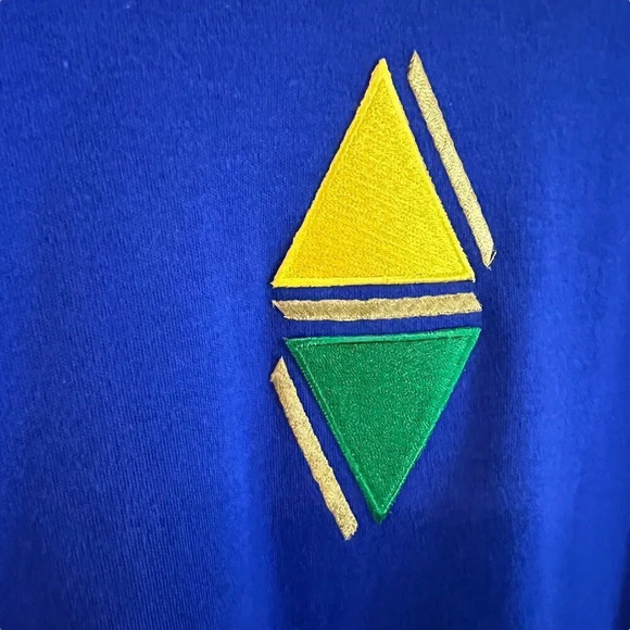 Old Dell Designs Vintage Embroidered T Shirt Medium Yellow Green Triangle Shapes - Picture 4 of 6